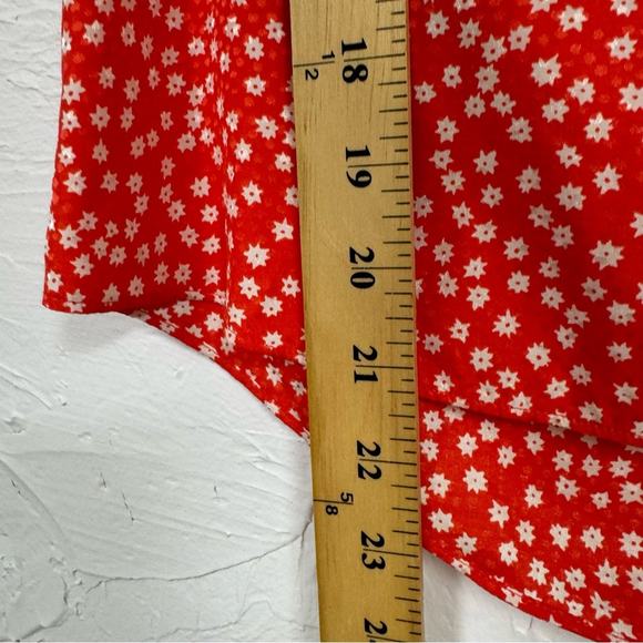 Rebecca Taylor Red Ditsy Floral Blouse Womens 2 Petal Sleeve Silk Blend Top - Picture 3 of 11